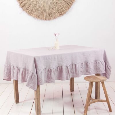 Ruffled linen tablecloth in Dusty Rose - 59x59" / 150x150 cm