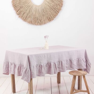 Ruffled linen tablecloth in Dusty Rose - 59x59" / 150x150 cm