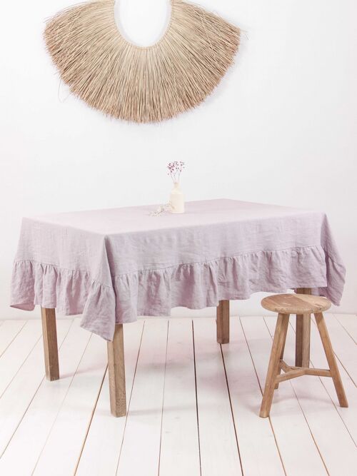 Ruffled linen tablecloth in Dusty Rose - 79x79" / 200x200 cm