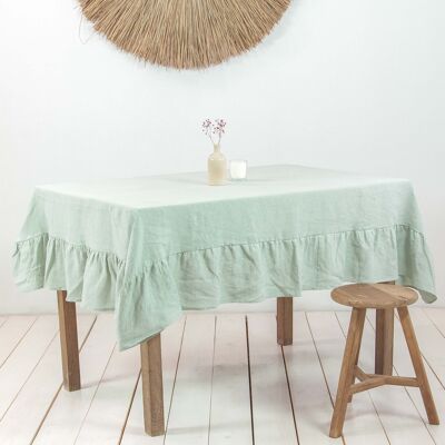Ruffled linen tablecloth in Sage Green - 59x39" / 150x100 cm