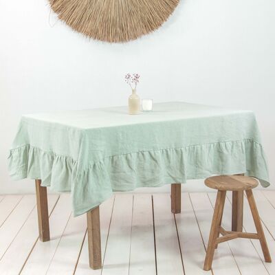 Ruffled linen tablecloth in Sage Green - 59x59" / 150x150 cm