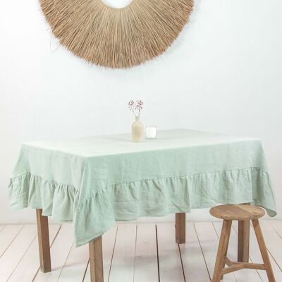 Ruffled linen tablecloth in Sage Green - 59x59" / 150x150 cm
