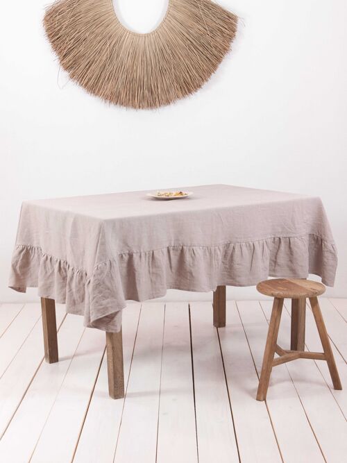 Ruffled linen tablecloth in Beige - 39x39" / 100x100 cm