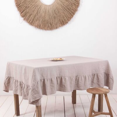 Ruffled linen tablecloth in Beige - 59x39" / 150x100 cm