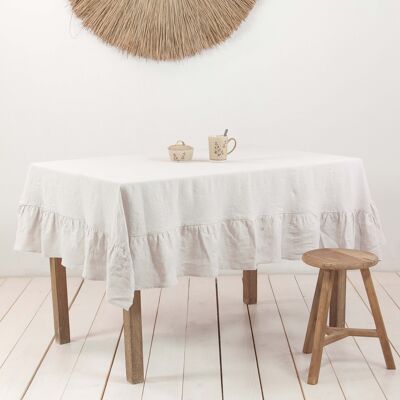 Ruffled linen tablecloth in Cream - 39x39" / 100x100 cm