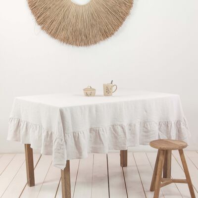 Ruffled linen tablecloth in Cream - 59x39" / 150x100 cm