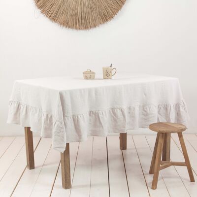 Ruffled linen tablecloth in Cream - 59x59" / 150x150 cm