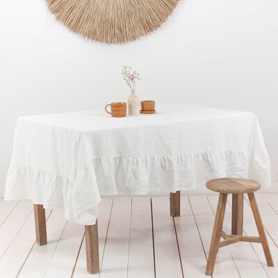 Ruffled linen tablecloth in White - 39x39" / 100x100 cm