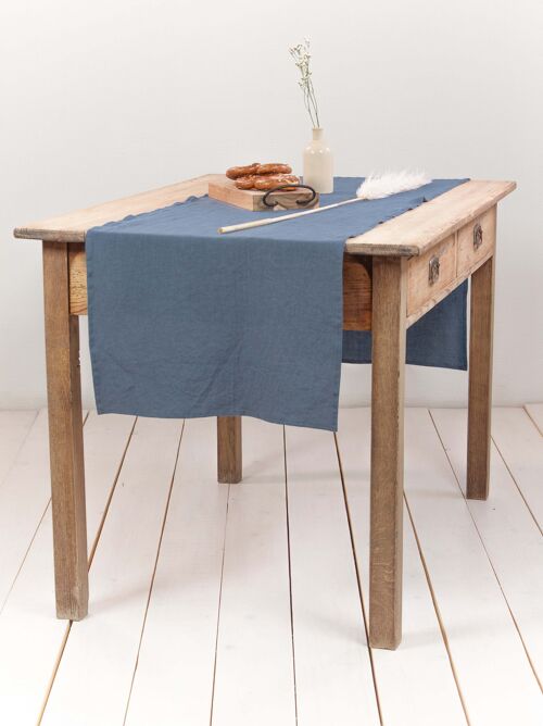 Linen table runner in Blue Gray - 40x250 cm / 16x98"