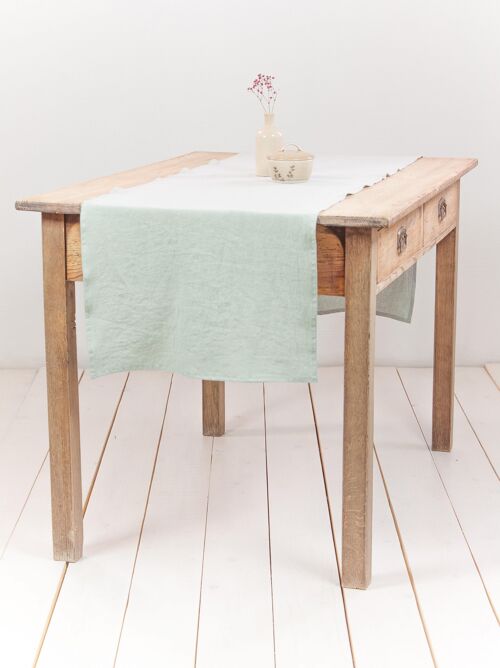 Linen table runner in Sage Green - 40x200 cm / 16x79"