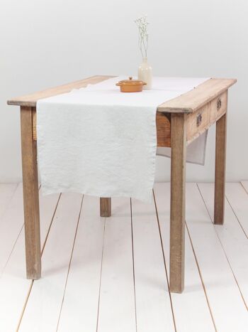 Chemin de table en lin Blanc - 50x250 cm / 20x98"