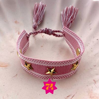 Pulsera tejida Statement rosa viejo estrellas oro