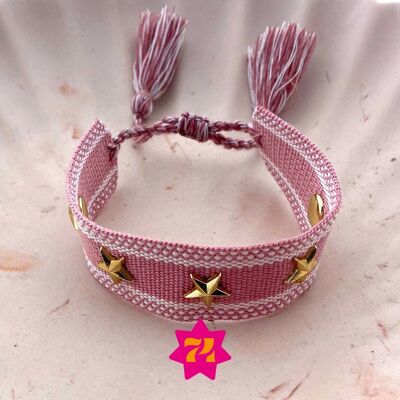 Statement woven bracelet old pink stars gold