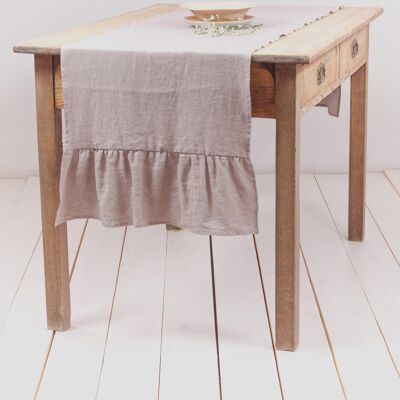 Linen ruffled table runner in Beige - 50x200 cm / 20x79"