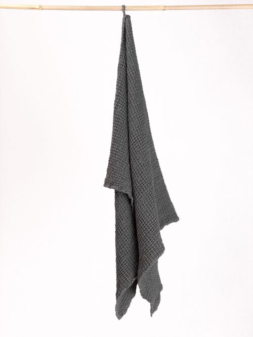 Linen waffle towel in Charcoal