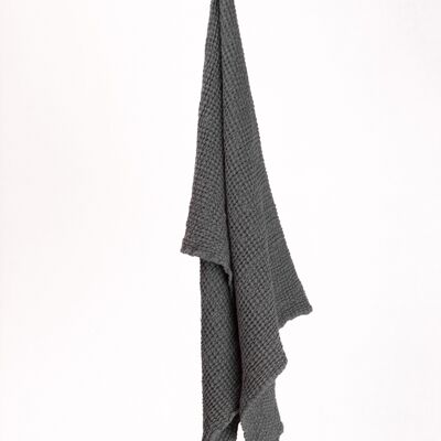 Linen waffle towel in Charcoal