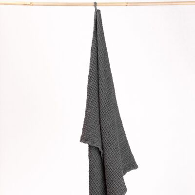 Linen waffle towel in Charcoal
