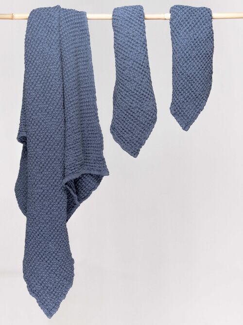 Linen waffle towel set in Blue Gray