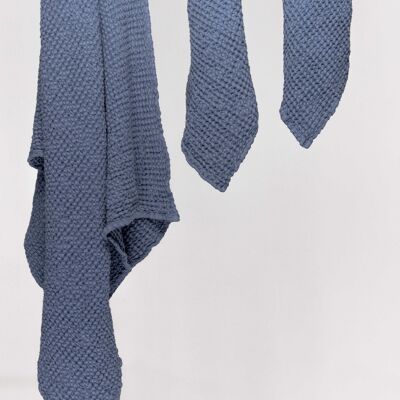 Linen waffle towel set in Blue Gray
