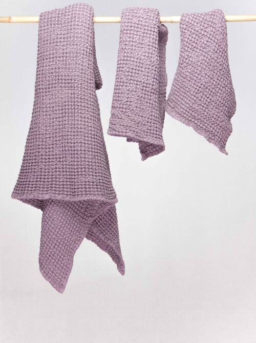 Linen waffle towel set in Dusty Lavender