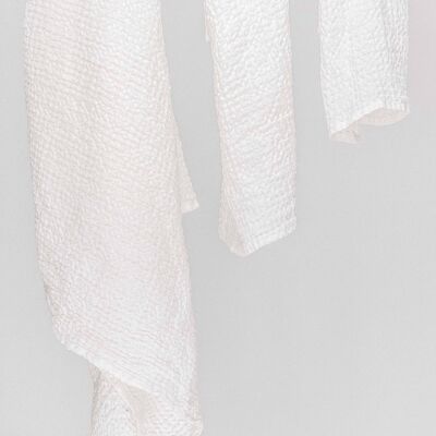 Linen waffle towel set in White