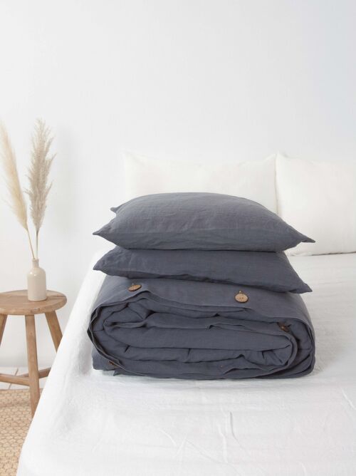 Linen bedding set in Charcoal - US Double + Queen