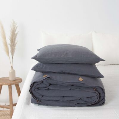 Linen bedding set in Charcoal - US Cal.King + Queen