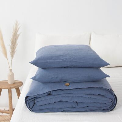 Linen bedding set in Blue Gray - US Double + Queen