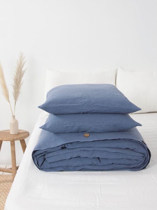 Linen bedding set in Blue Gray - US King + Queen