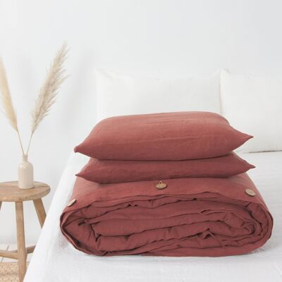Linen bedding set in Terracotta - US Double + Queen
