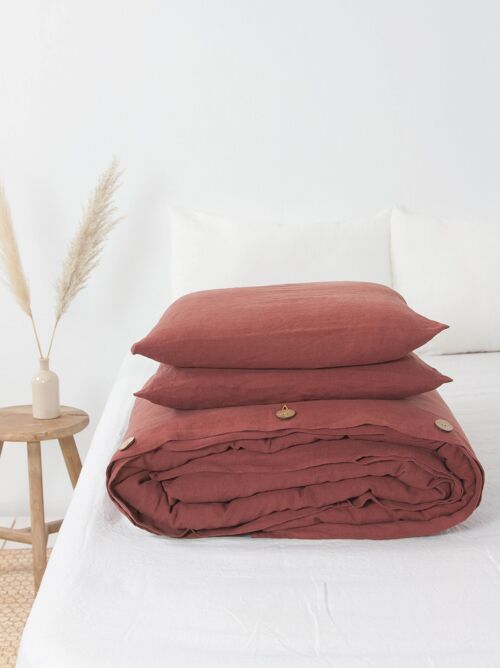 Linen bedding set in Terracotta - US King + Queen