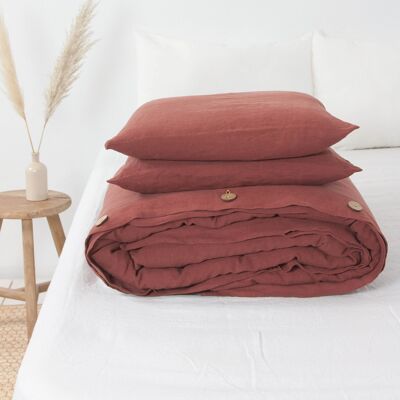 Linen bedding set in Terracotta - US Cal.King + King
