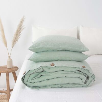 Linen bedding set in Sage Green - US Double + Queen