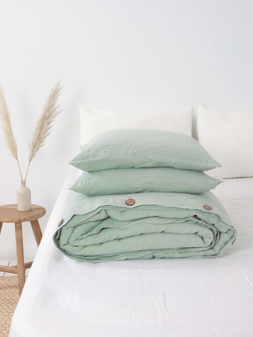 Linen bedding set in Sage Green - US Cal.King + Queen