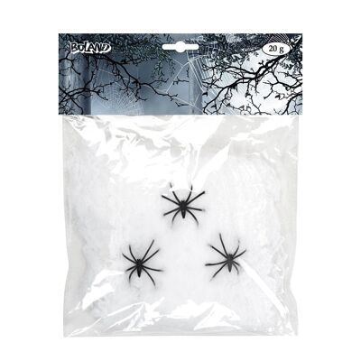 Toile araignée 20 g avec 3 araignées-Blanc