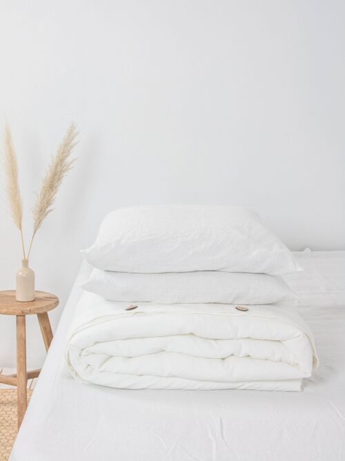 Linen bedding set in White - US Double + Queen