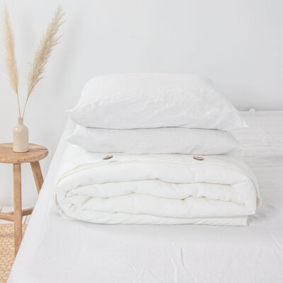 Linen bedding set in White - US Double + Queen