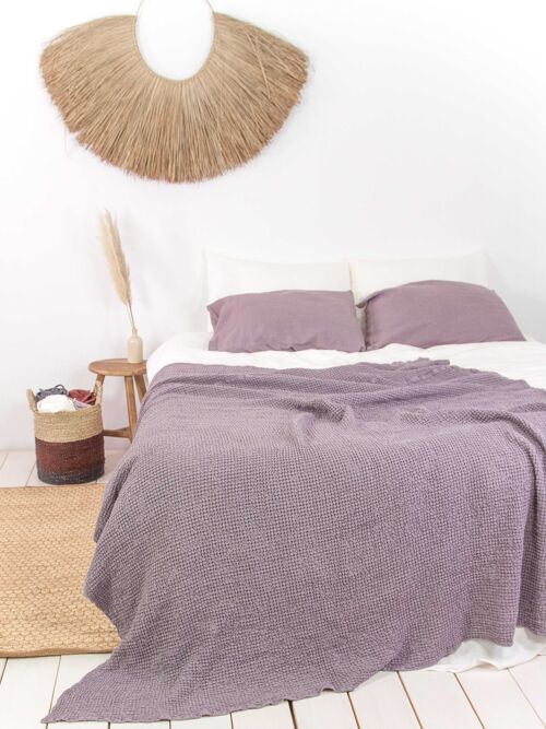 Linen waffle blanket in Dusty Lavender - King 260x220