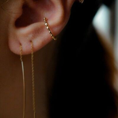Ear jewel ear cuff ring studded golden brass fine gold