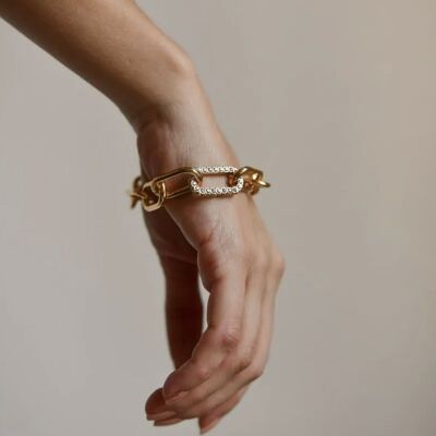 Brass rhinestone ring bracelet gilded with fine gold