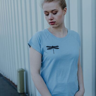 Camiseta raglán ILI4 para mujer Dragonfly Blue Fog