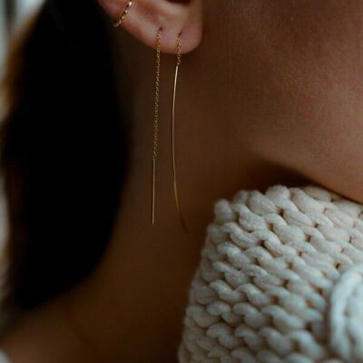 Gold steel extra thin rod earrings