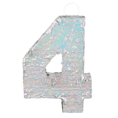 Piñata holographique chiffre-4-Argent