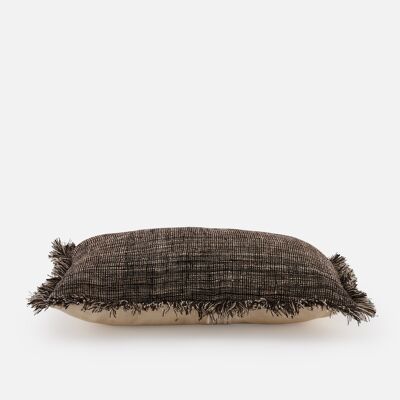Desi handwoven wool cushion, rectangular, dark earth