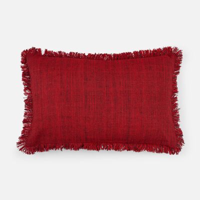 COUSSIN EN LAINE TISSÉE À LA MAIN DESI, RECTANGULAIRE, LAC ROUGE