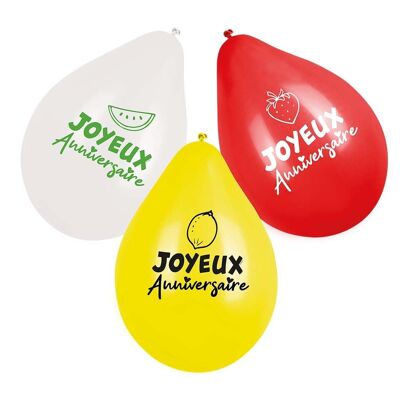 Set 6 Ballons en latex Fruit 'Joyeux Anniversaire'