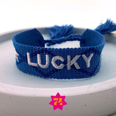 Statement woven bracelet blue LUCKY
