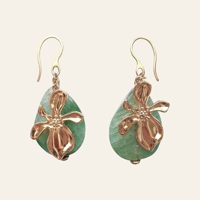 Ibrahima Earrings, Zamac Pendants and Chrysolite Green Opal Natural Stones