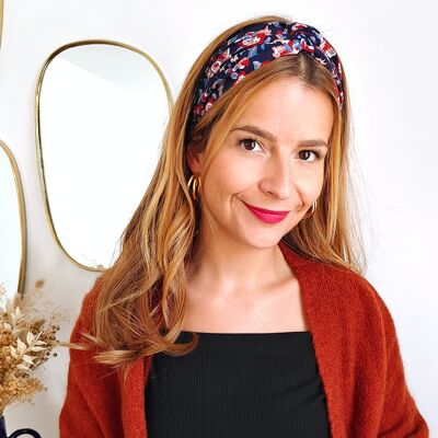 Headband ESMÉE / coton bio marine à fleurs