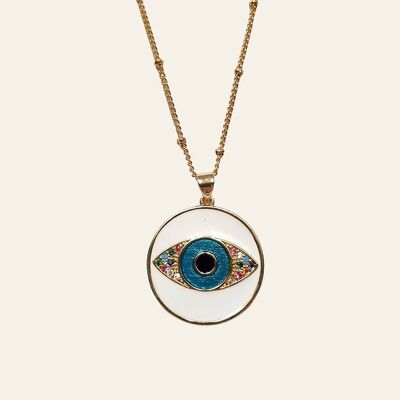 Jacky Necklace, Enameled Pendant Eye Pattern